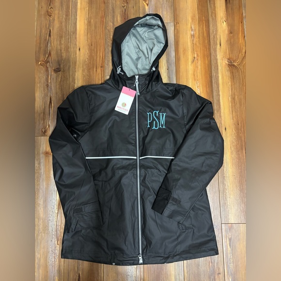 MARLEYLILLY Monogrammed New England Rain Jacket // Size Medium // Color: Black - Picture 1 of 3